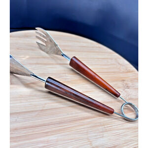 Bakelite MCM Caramel Tortoise Shell / Butterscotch-Colored Ice Bar Salad Tongs